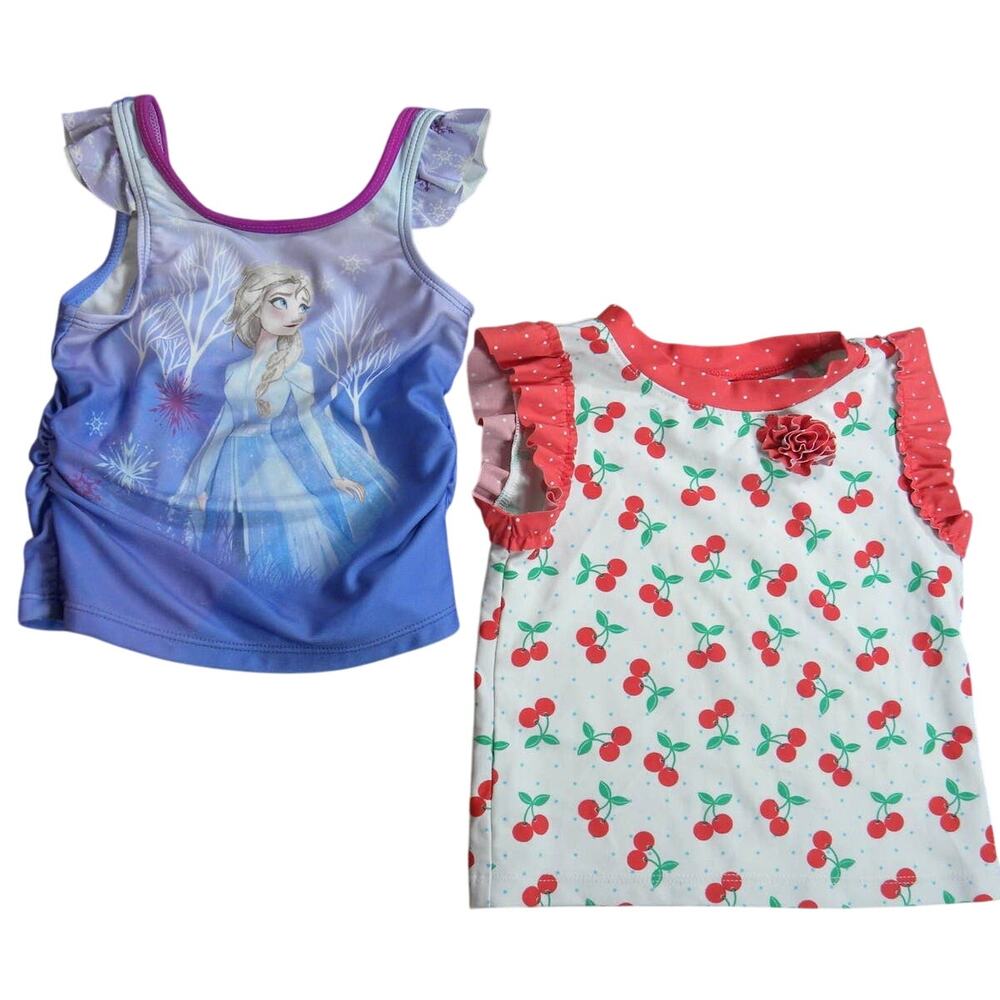 Disney Frozen size 4T and Circo cherry print size 2T bathing suit tops girls